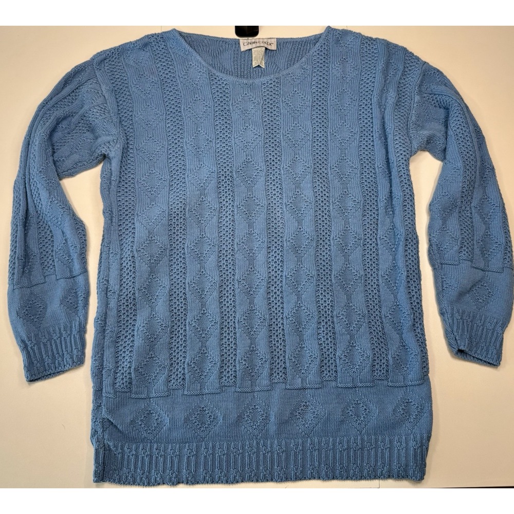 Vintage Cabin Creek Chunky Knit Sweater Womens Size M Made in USA Blue Pullover